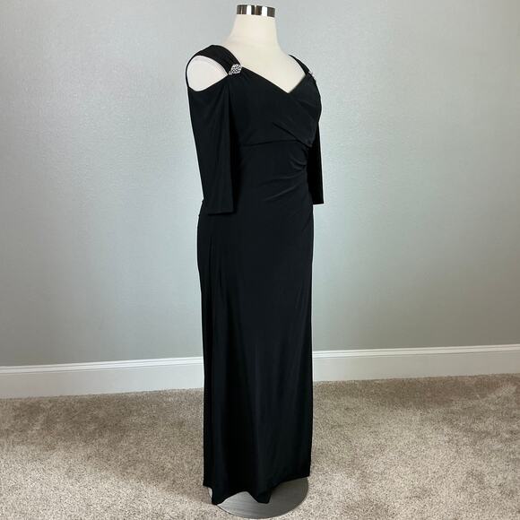Beaded Long Sleeve Cut Out Shoulder Evening Gown Black Size 16 R&M Richards - Picture 2 of 12